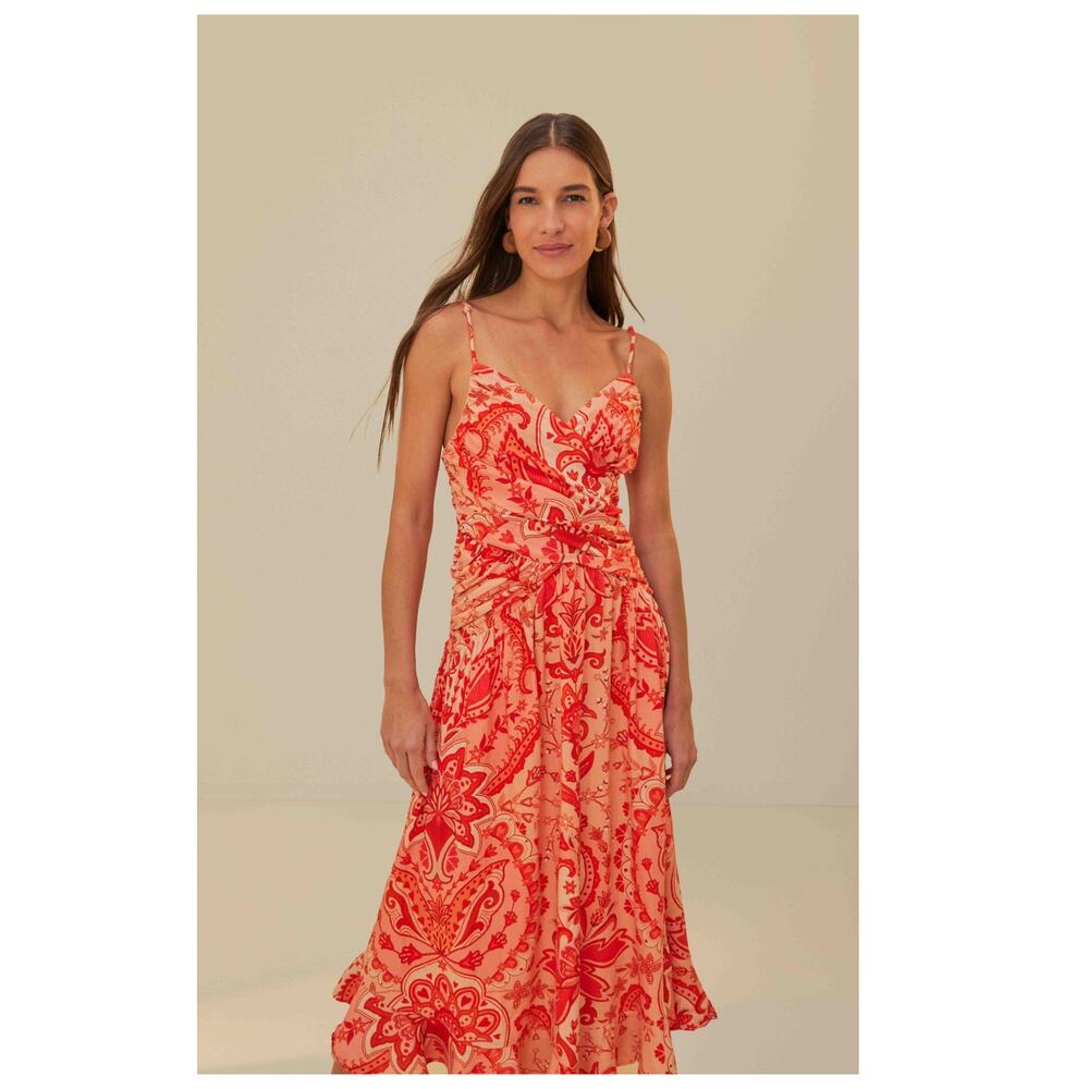 Farm Rio Red Jaipur Crossover Maxi Dress Size Small - Picture 2 of 15